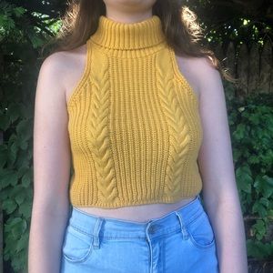 Yellow knit tanktop turtleneck